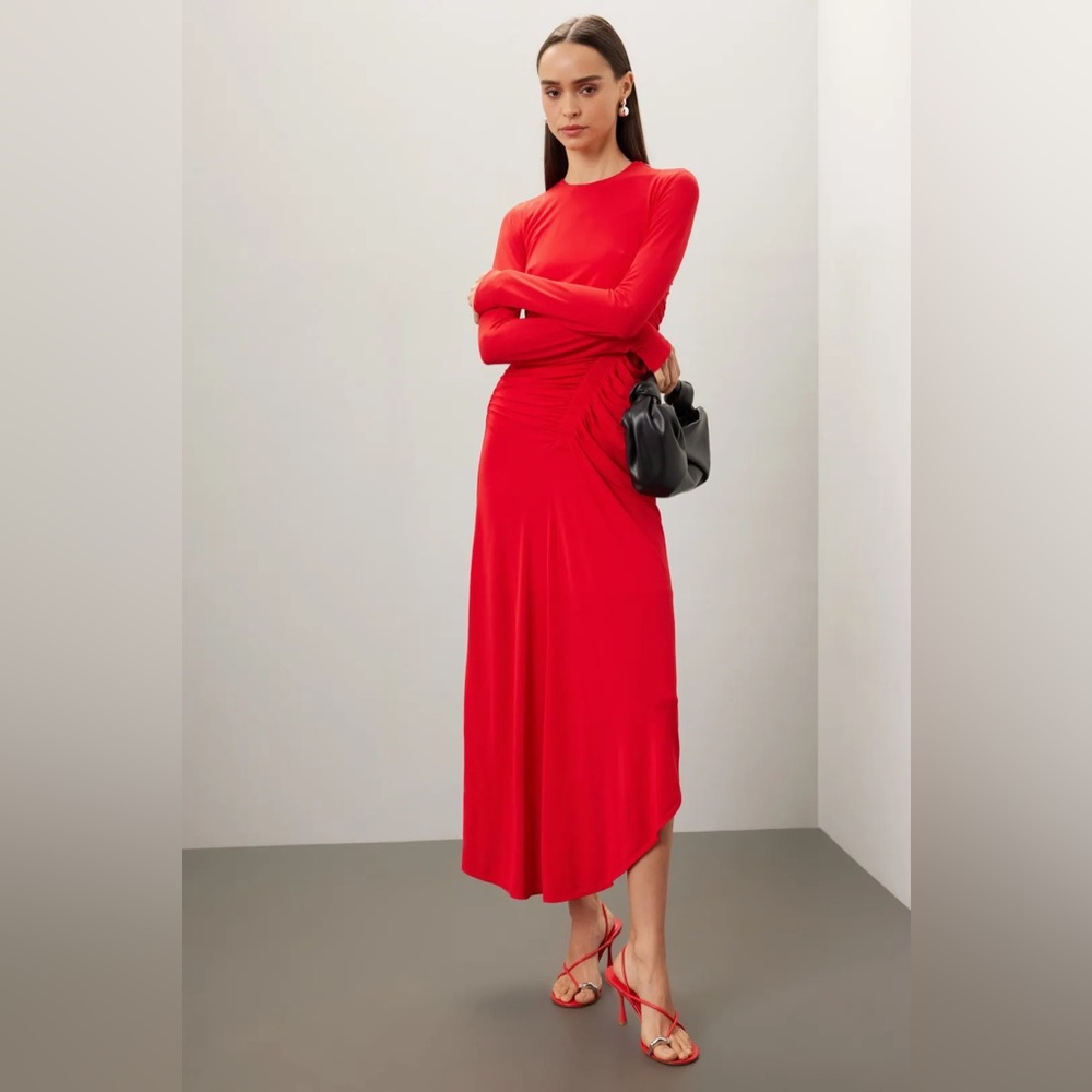 ALC Red Adeline Dress Asymmetrical Ruched Long Sleeve Dress